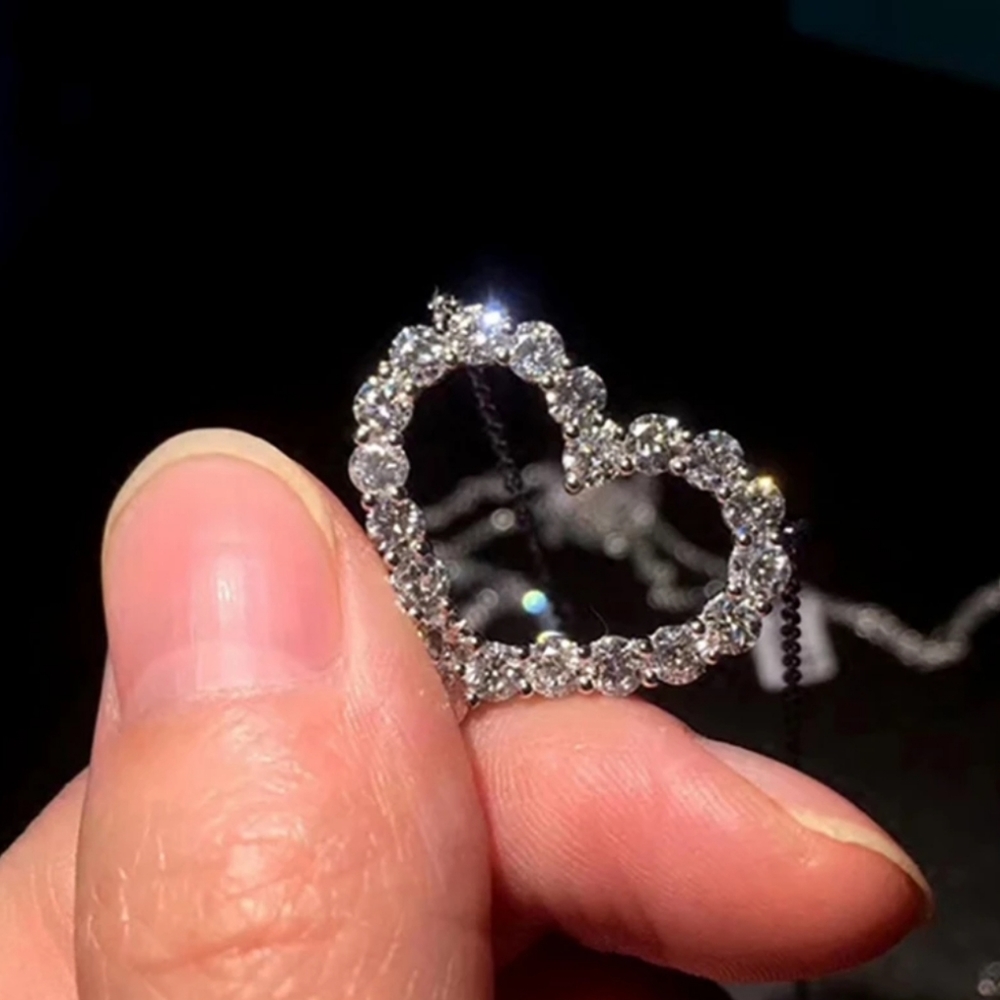 Micro Pave CZ Heart Pendant Necklace Silver - Picture 4 of 6